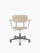 Co Task Chair with a natural oak veneer seat and back, black armrests and a matching black five-star base with wheels.