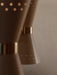 A detailed close-up of the Collector Chandelier, 3, showing its cream metal shades with light perforations and brass details.