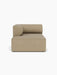 A front-on view of the Eave Modular Sofa, 96, Chaise Longue in a textured, sandy-beige bouclé fabric on a white background.