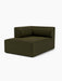 Angled view Eave Modular Sofa, 96, Chaise Longue, upholstered in a dark olive green fabric against a white background.