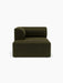 Front view of the Eave Modular Sofa, 96, Chaise Longue in dark green fabric, featuring a low, curved backrest on the left.