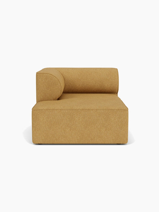 Front view of the Eave Modular Sofa, 96, Chaise Longue in a moss yellow fabric, shown on a white background.
