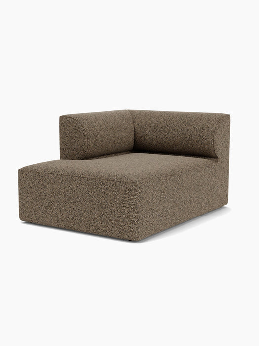An angled studio shot of the Eave Modular Sofa, 96, Chaise Longue in textured brown Safire 001 fabric on a white background.