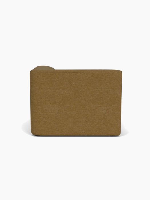Back view of the Eave Modular Sofa, 96, Chaise Longue in a textured brownish-gold bouclé fabric, shown on a white background.