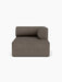 Front view of the Eave Modular Sofa, 96, Chaise Longue upholstered in textured dark brown fabric against a white background.
