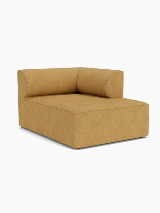 An angled view of the Eave Modular Sofa, 96, Chaise Longue in textured yellow fabric, shown against a plain white background.