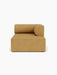 Front view of the Eave Modular Sofa, 96, Chaise Longue module in a textured moss-yellow fabric against a white background.