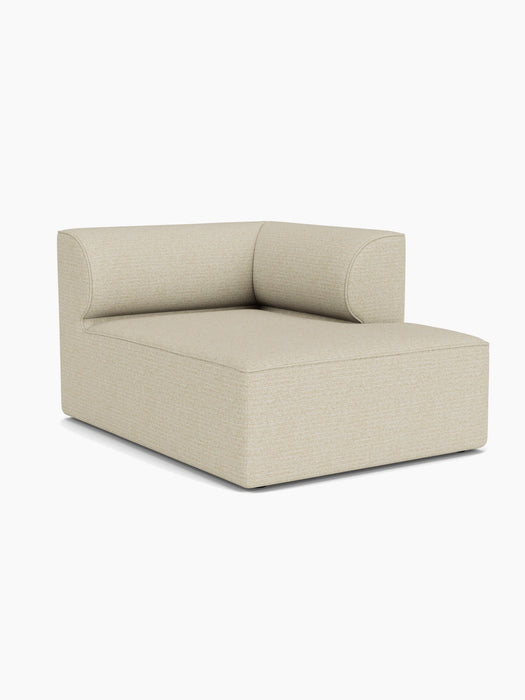 An angled shot of the Eave Modular Sofa, 96, Chaise Longue in a light beige textured fabric against a plain white background.