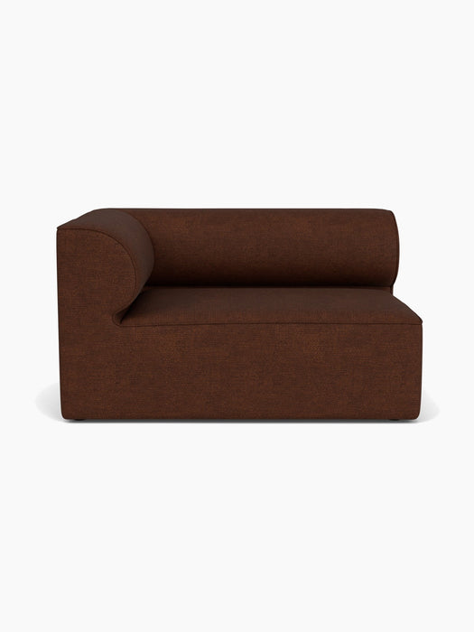 Front view of the Eave Modular Sofa, 96, Corner 144. This left corner module is upholstered in a textured brown fabric.