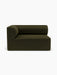Front view of the Eave Modular Sofa, 96, Corner 144 left piece, upholstered in a dark green fabric.