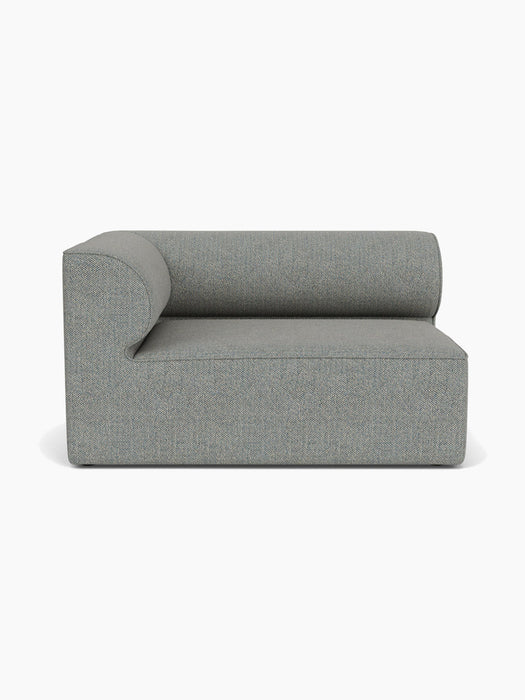Front view of the Eave Modular Sofa, 96, Corner 144. The left corner piece is upholstered in textured grey Safire 12 fabric.