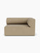 A front-on view of the Eave Modular Sofa, 96, Corner 144, a right-hand module upholstered in light brown bouclé fabric.