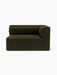 A front view of the Eave Modular Sofa, 96, Corner 144 right-hand module, upholstered in a dark olive green fabric.