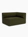 Angled view of the Eave Modular Sofa, 96, Corner 144 right unit, upholstered in dark olive green Champion 35 fabric.