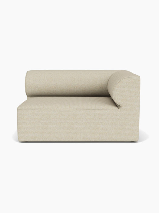 A front view of the Eave Modular Sofa, 96, Corner 144 Right module in a light beige fabric against a white background.