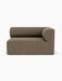 A front view of the Eave Modular Sofa, 96, Corner 144, shown as a right module upholstered in textured brown Safire 001.
