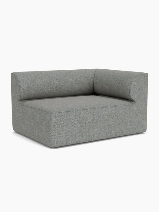 Angled view of the Eave Modular Sofa, 96, Corner 144 module in a light grey Safire 12 fabric against a white background.