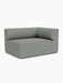 Angled view of the Eave Modular Sofa, 96, Corner 144 module in a light grey Safire 12 fabric against a white background.