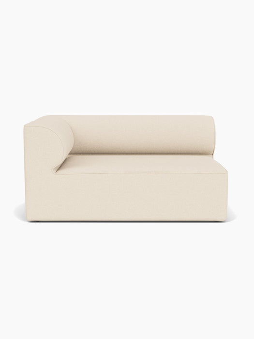 Front view of the Eave Modular Sofa, 96, Corner 144. The left corner module is upholstered in a textured, light beige fabric.