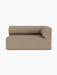 Front view of the Eave Modular Sofa, 96, Corner 144. A right-hand module upholstered in light brown Logan Flint fabric.