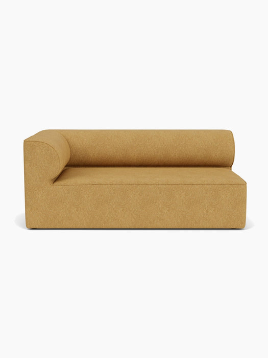 Front view of the Eave Modular Sofa, 96, Corner 192. This left-hand corner piece has moss upholstery and a curved back.