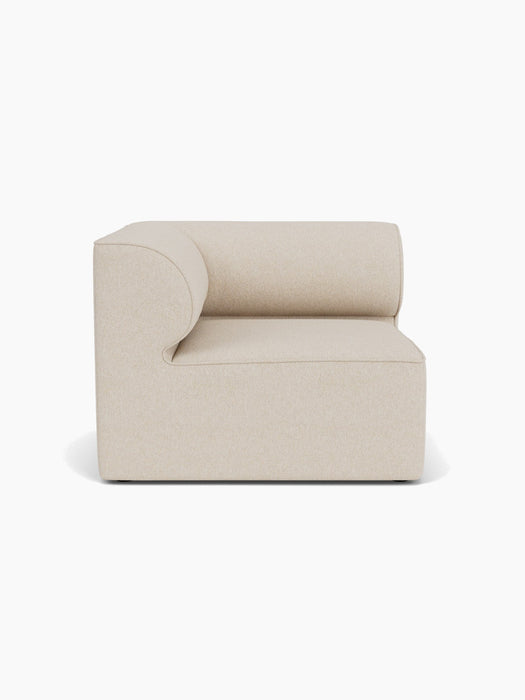 Front view of the Eave Modular Sofa, 96, Left Corner in Moss 0018 fabric, showing its characteristic curved inner armrest.