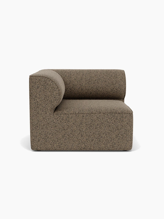 Front view of the Eave Modular Sofa, 96, Corner. The left module is upholstered in textured, brown Safire fabric.