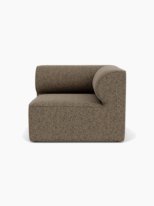 Front view of the Eave Modular Sofa, 96, Right Corner piece upholstered in a textured brown Safire 001 fabric.