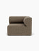 Front view of the Eave Modular Sofa, 96, Right Corner piece upholstered in a textured brown Safire 001 fabric.