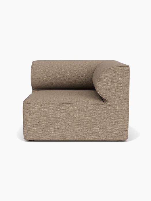Front view of the Eave Modular Sofa 96 right-corner module, upholstered in textured light brown Logan Flint fabric.
