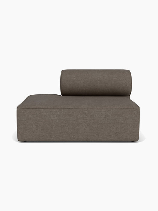 Eave Modular Sofa, 96, Open End 144, in brown bouclé fabric. Front view showing the deep seat and single curved backrest.