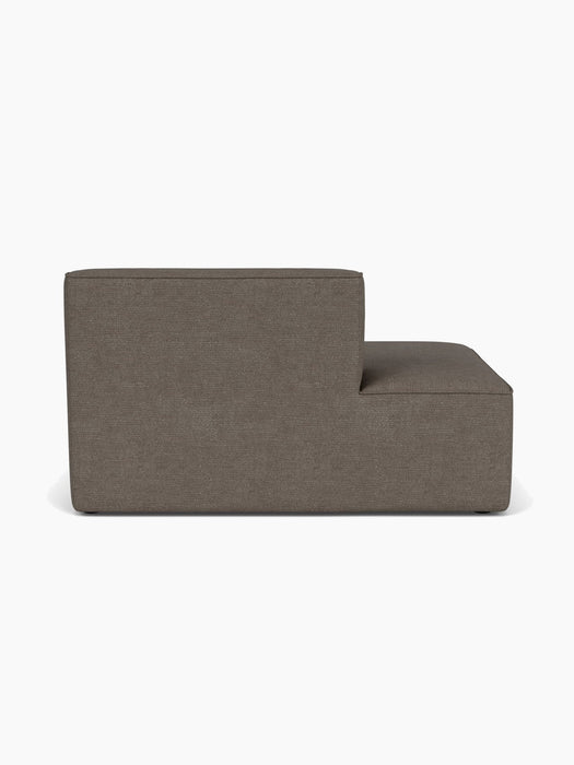 Back view of the Eave Modular Sofa, 96, Open End 144. The module is upholstered in taupe bouclé against a white background.