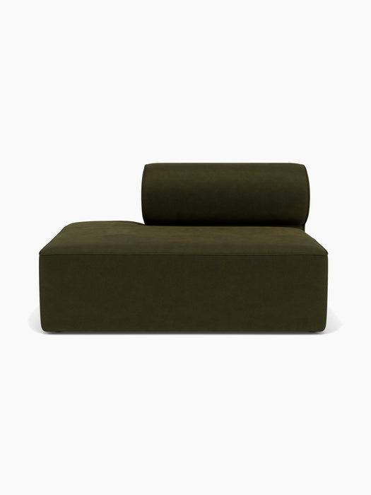 A front-on view of the Eave Modular Sofa, 96, Open End 144 in dark green Champion 035 upholstery against a white background.