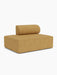 Angled view of the Eave Modular Sofa, 96, Open End 144, upholstered in a mustard yellow fabric, against a white background.