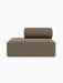 Front view of the Eave Modular Sofa, 96, Open End 144, upholstered in a brown, textured Safire 001 fabric.