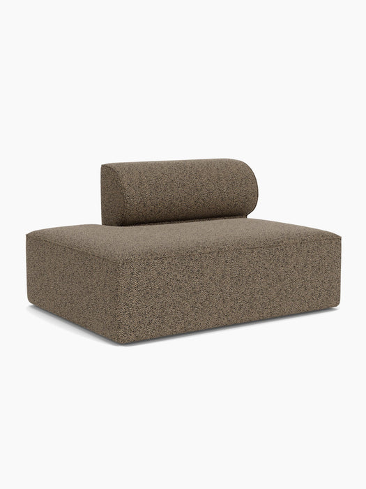 Angled studio shot of the Eave Modular Sofa, 96, Open End 144, in a textured brown Safire fabric against a white background.