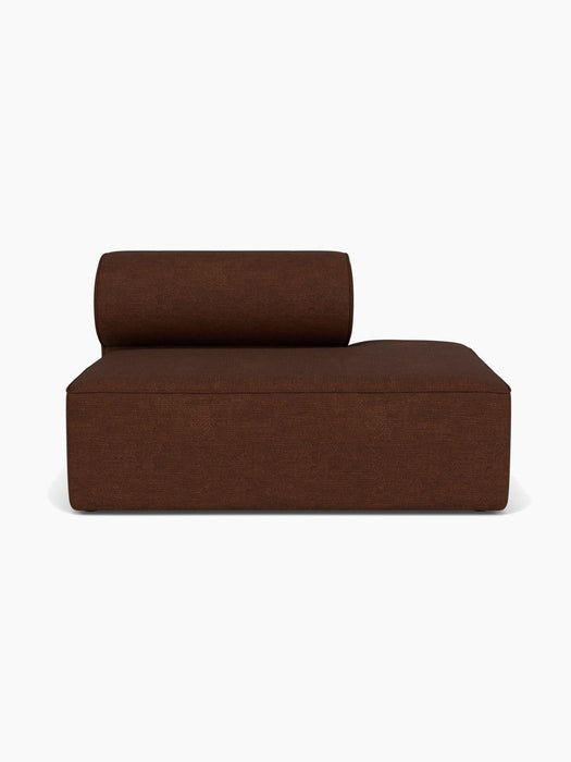 Front view of the Eave Modular Sofa, 96, Open End 144. The sofa module is upholstered in a textured, dark brown fabric.
