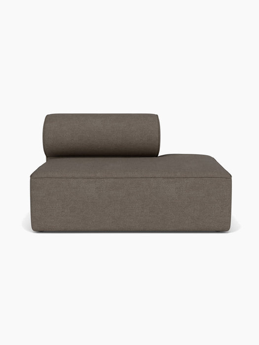 Front view of the Eave Modular Sofa, 96, Open End 144, upholstered in a brownish-grey bouclé against a white background.
