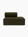 Front view of the Eave Modular Sofa, 96, Open End 144 module in dark olive green fabric with a distinctive curved backrest.