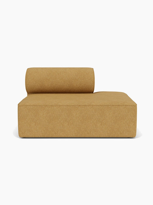 A front view of the Eave Modular Sofa, 96, Open End 144 module in textured mustard yellow fabric against a white background.
