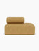 A front view of the Eave Modular Sofa, 96, Open End 144 module in textured mustard yellow fabric against a white background.