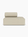 Front view of the Eave Modular Sofa, 96, Open End 144 in light beige Savanna 202 fabric, with a curved backrest.