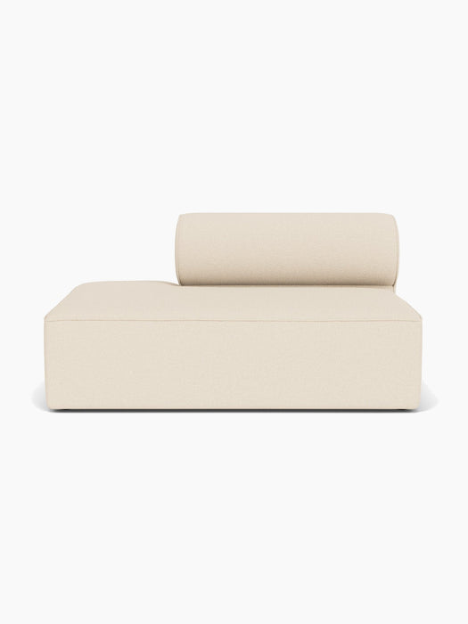 Front view of the Eave Modular Sofa, 96, Open End 144. The module has a low bolster backrest and light Logan Jasmine fabric.
