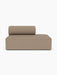 Front view of the Eave Modular Sofa, 96, Open End Right 144, upholstered in light brown Logan Flint fabric.