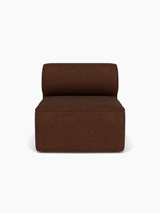 Front view of the Eave Modular Sofa, 96, Open Section. An armless module with a low back in textured dark brown fabric.