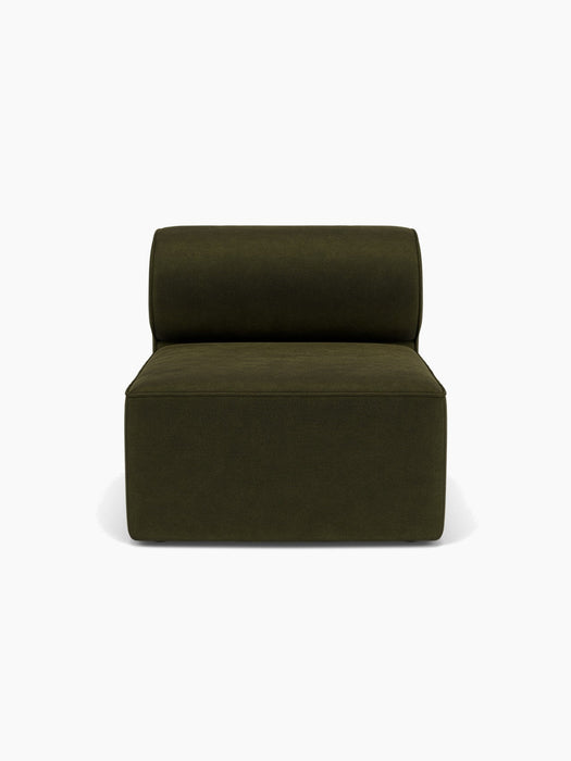 Front view of the Eave Modular Sofa, 96, Open Section, an armless module upholstered in a dark green fabric.