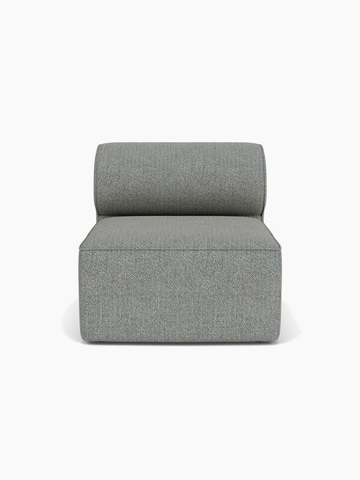 Front view of the Eave Modular Sofa, 96, Open Section, an armless module upholstered in a textured, blue-grey Safire fabric.