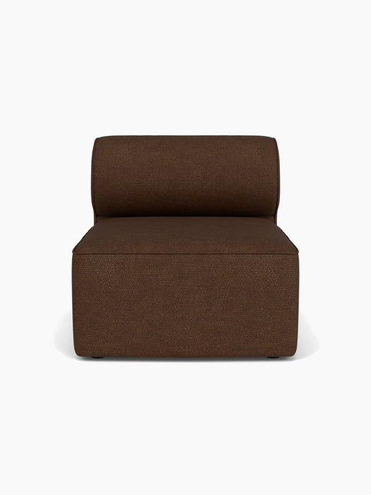 Front view of the Eave Modular Sofa, 96, Open Section. The armless module is upholstered in a textured, dark brown fabric.