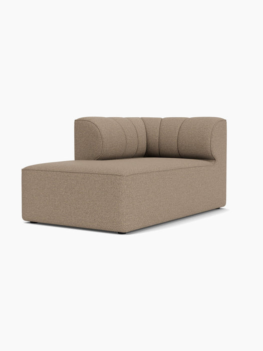 A light brown, left-corner Eave Seamline Modular Sofa, 86, Chaise Longue, upholstered in textured Logan Flint fabric.
