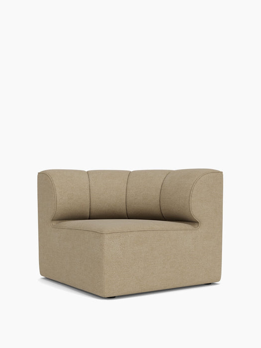 A front view of the Eave Seamline Modular Sofa Concave Corner module in beige textured fabric, on a white background.